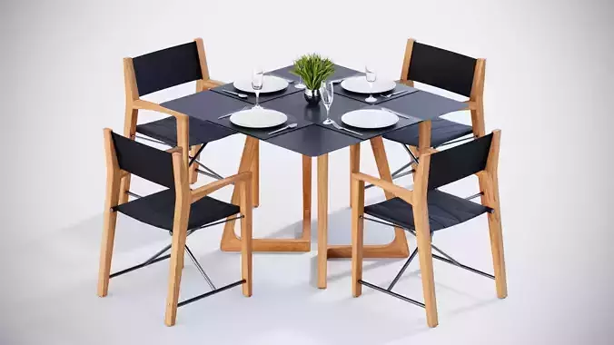 Dining square table with 4 director chairs 3D model