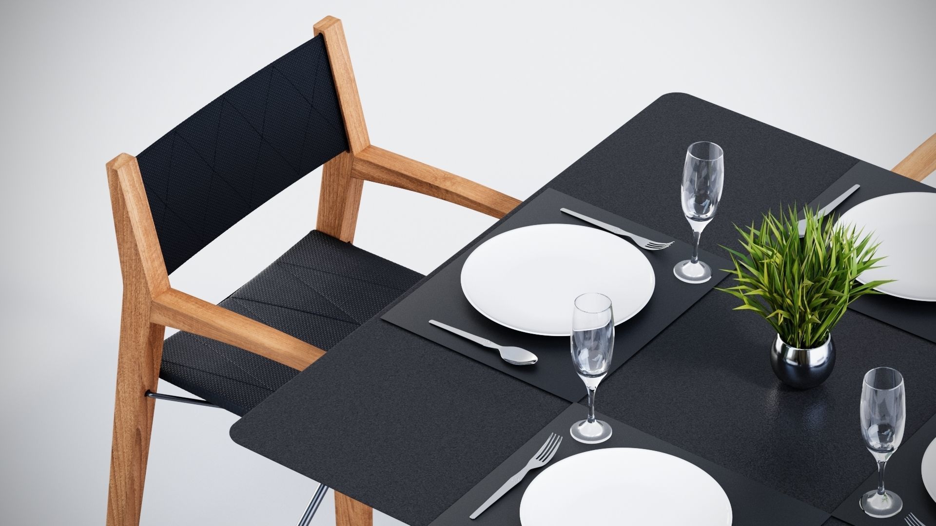 Dining square table with 4 director chairs 3D model 3D model_2