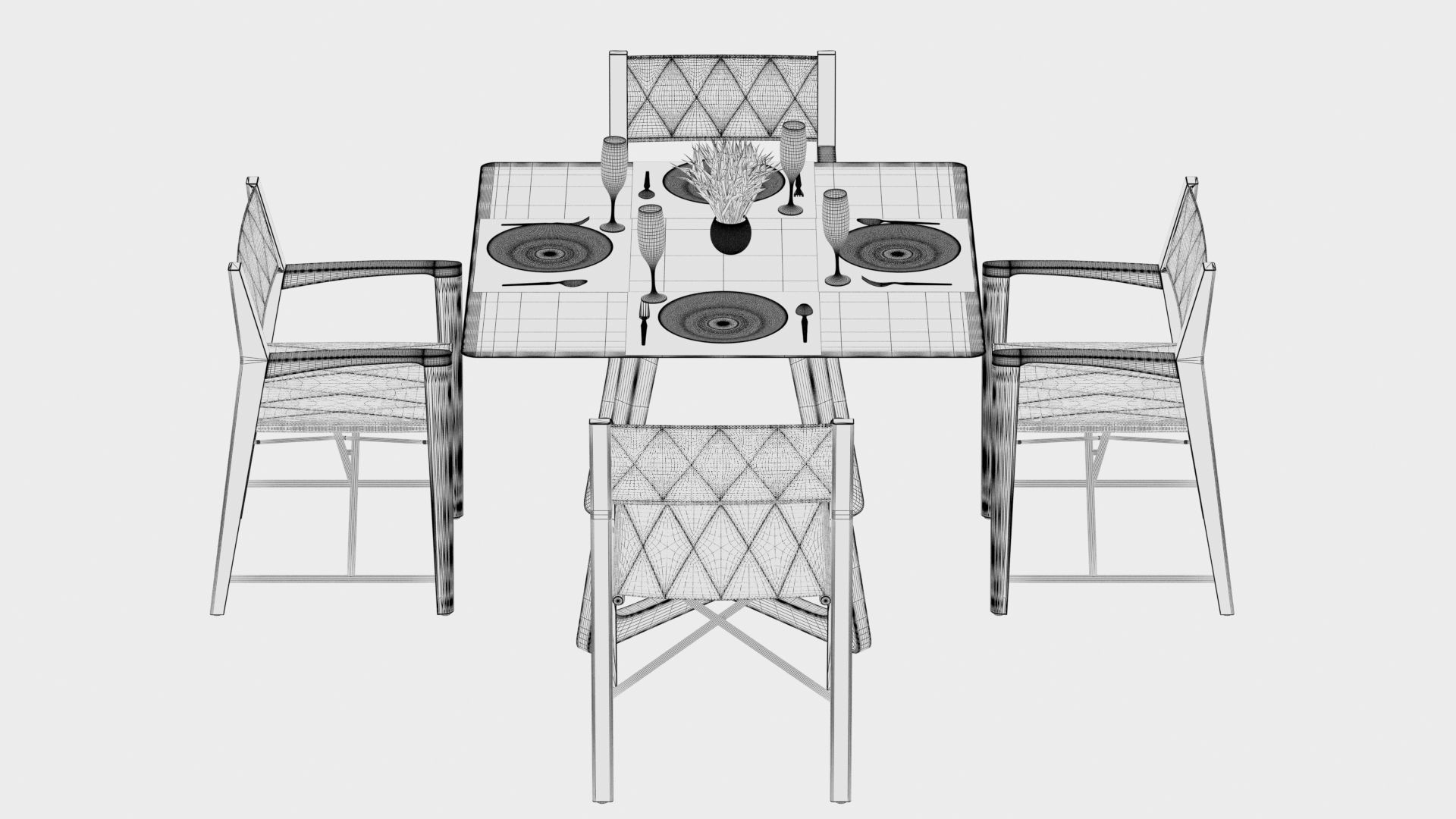 Dining square table with 4 director chairs 3D model 3D model_7