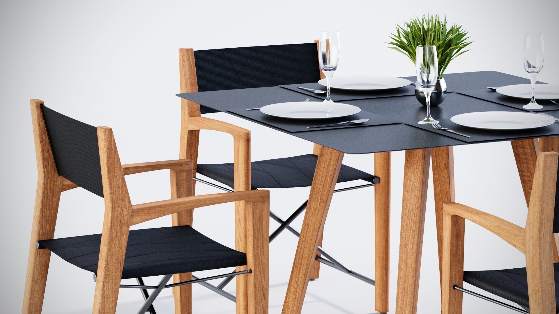 Dining square table with 4 director chairs 3D model 3D model_5