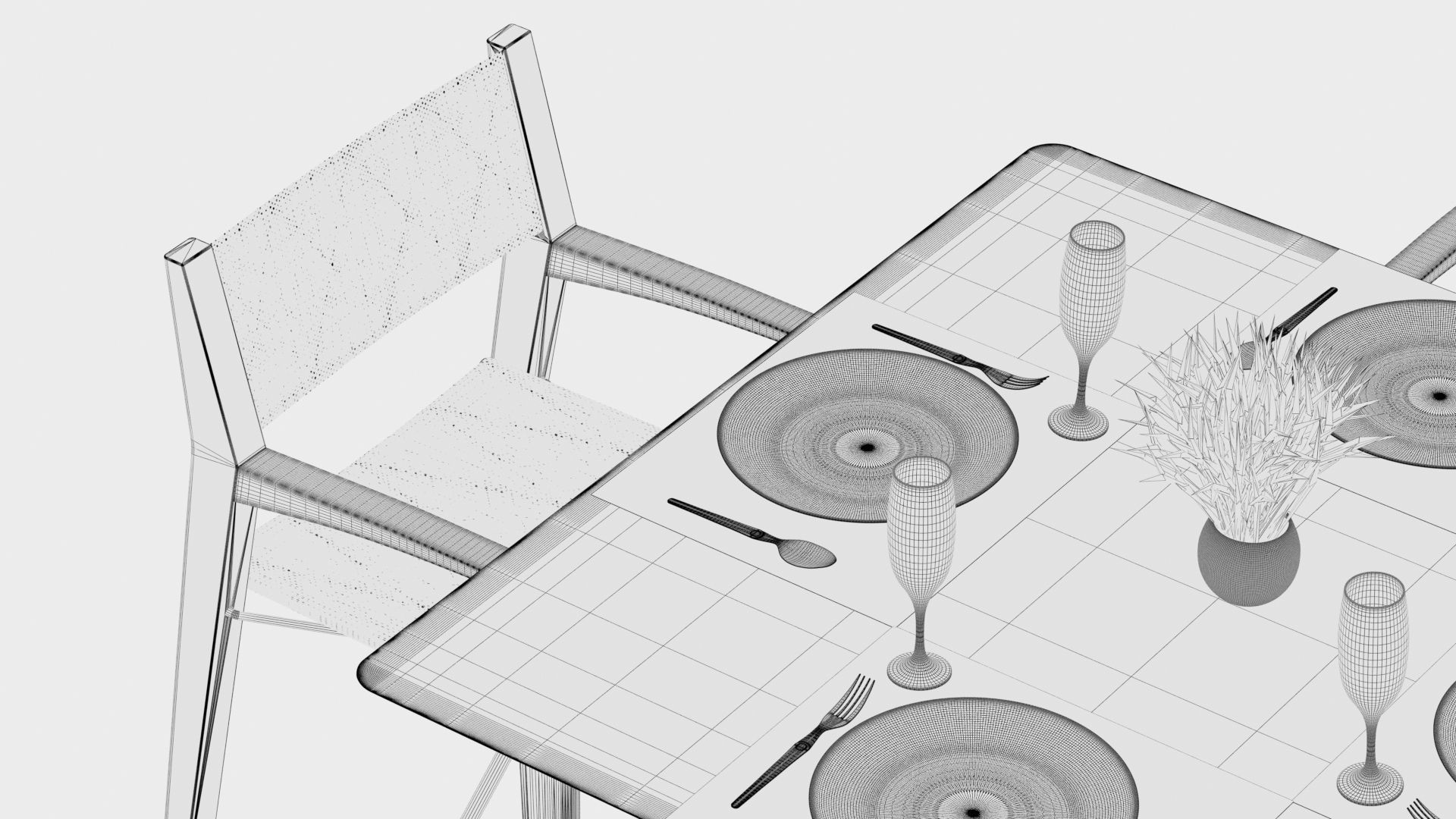 Dining square table with 4 director chairs 3D model 3D model_11