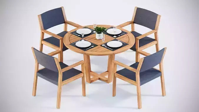 3D model Maz table with 4 Maz Dining chairs with arms