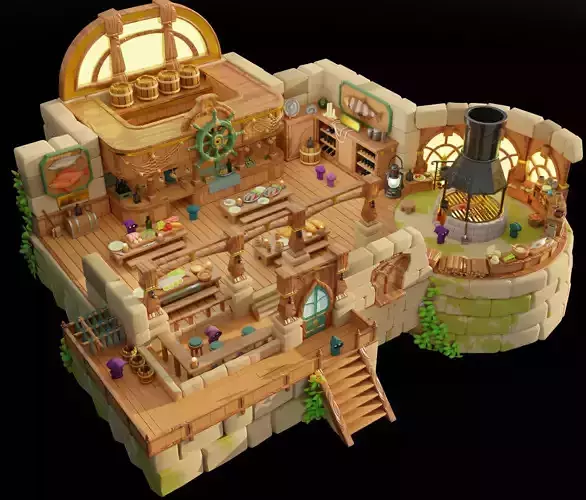 Fishermen pub Buildings Environment Assets made in Blender 3D