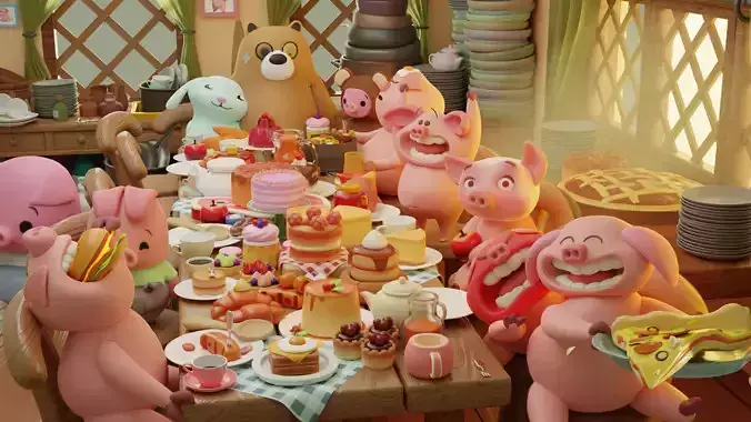 Piglet dinner Buildings Environment  Assets made in Blender 3D