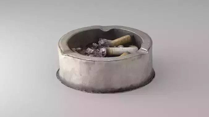 Photorealistic Dirty Ashtray with Cigarette Butts 