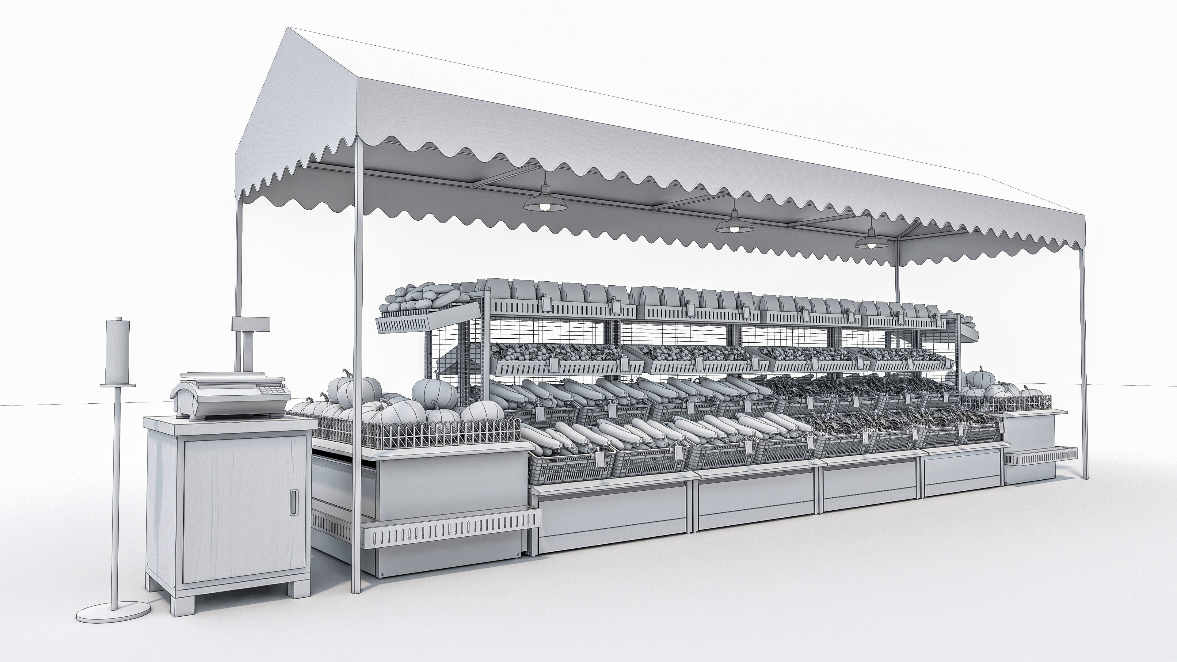 Fruits and vegetables Supermarket  Grocery store showcase 3D model_29