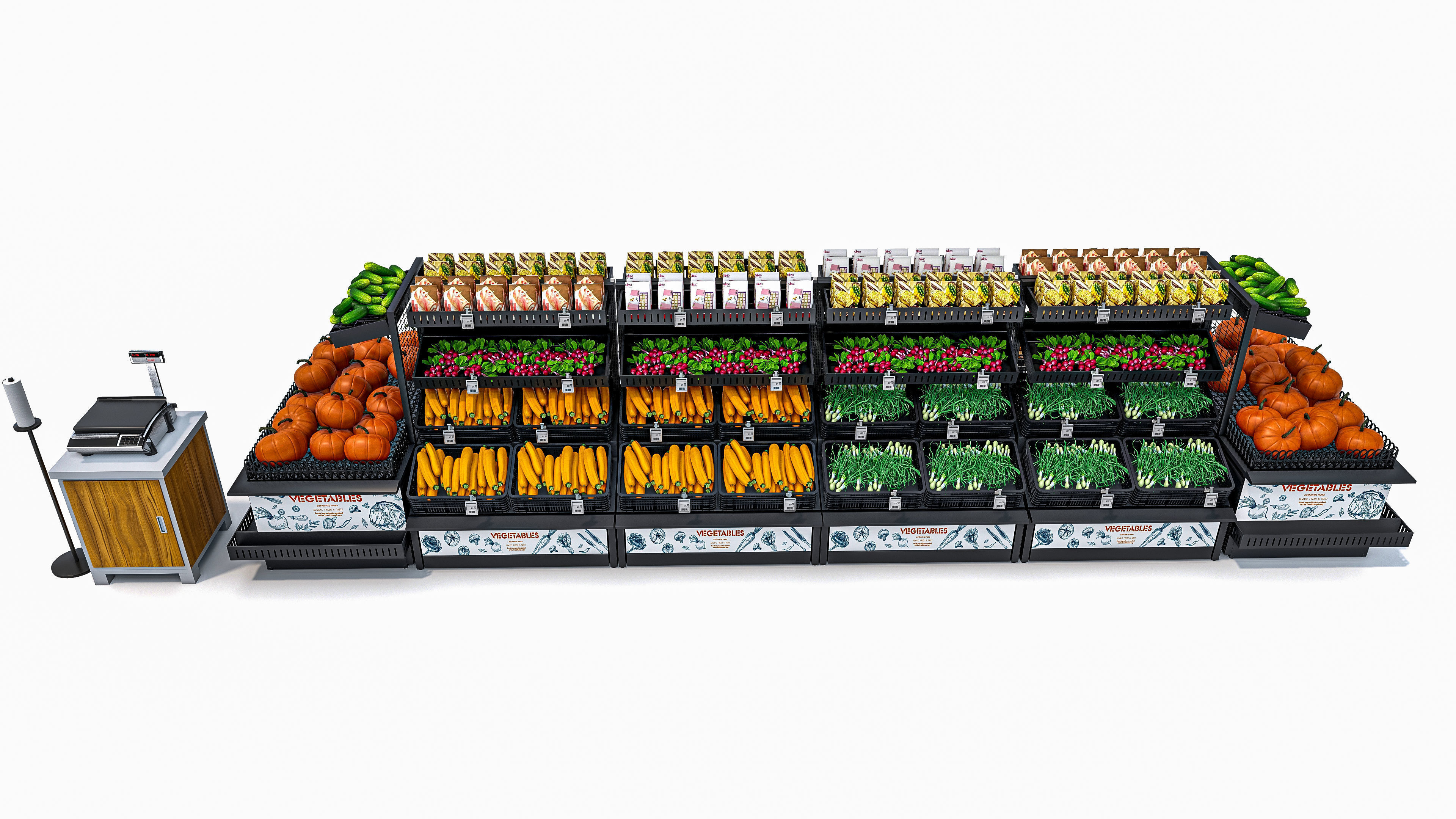 Fruits and vegetables Supermarket  Grocery store showcase 3D model_12
