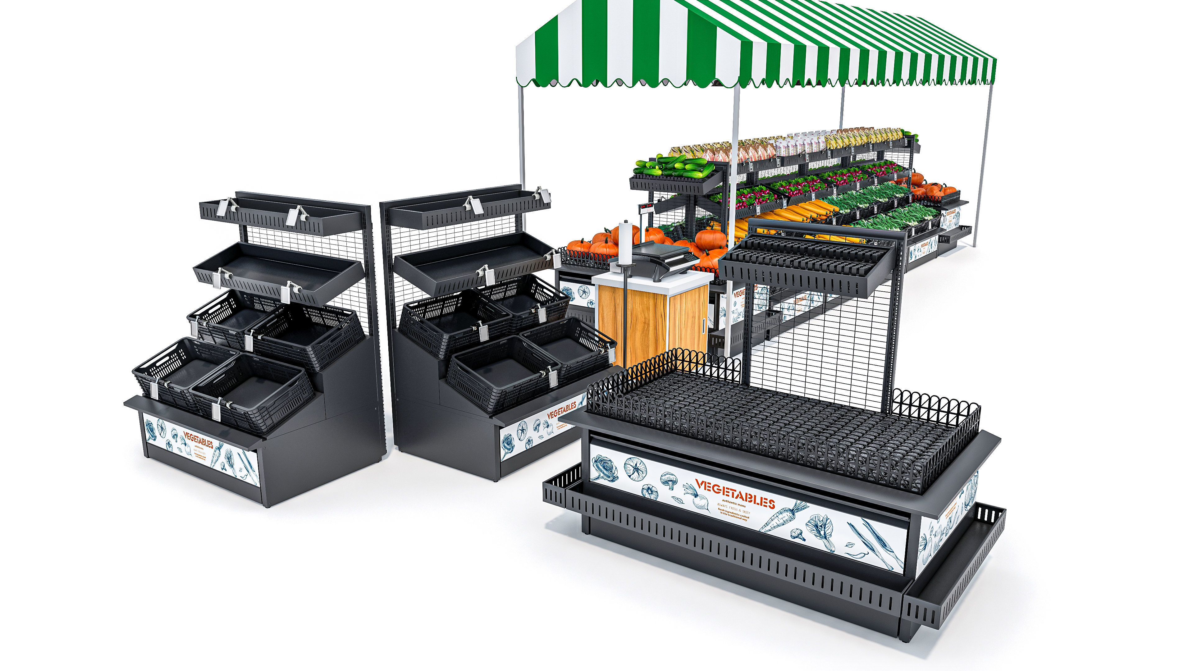 Fruits and vegetables Supermarket  Grocery store showcase 3D model_8