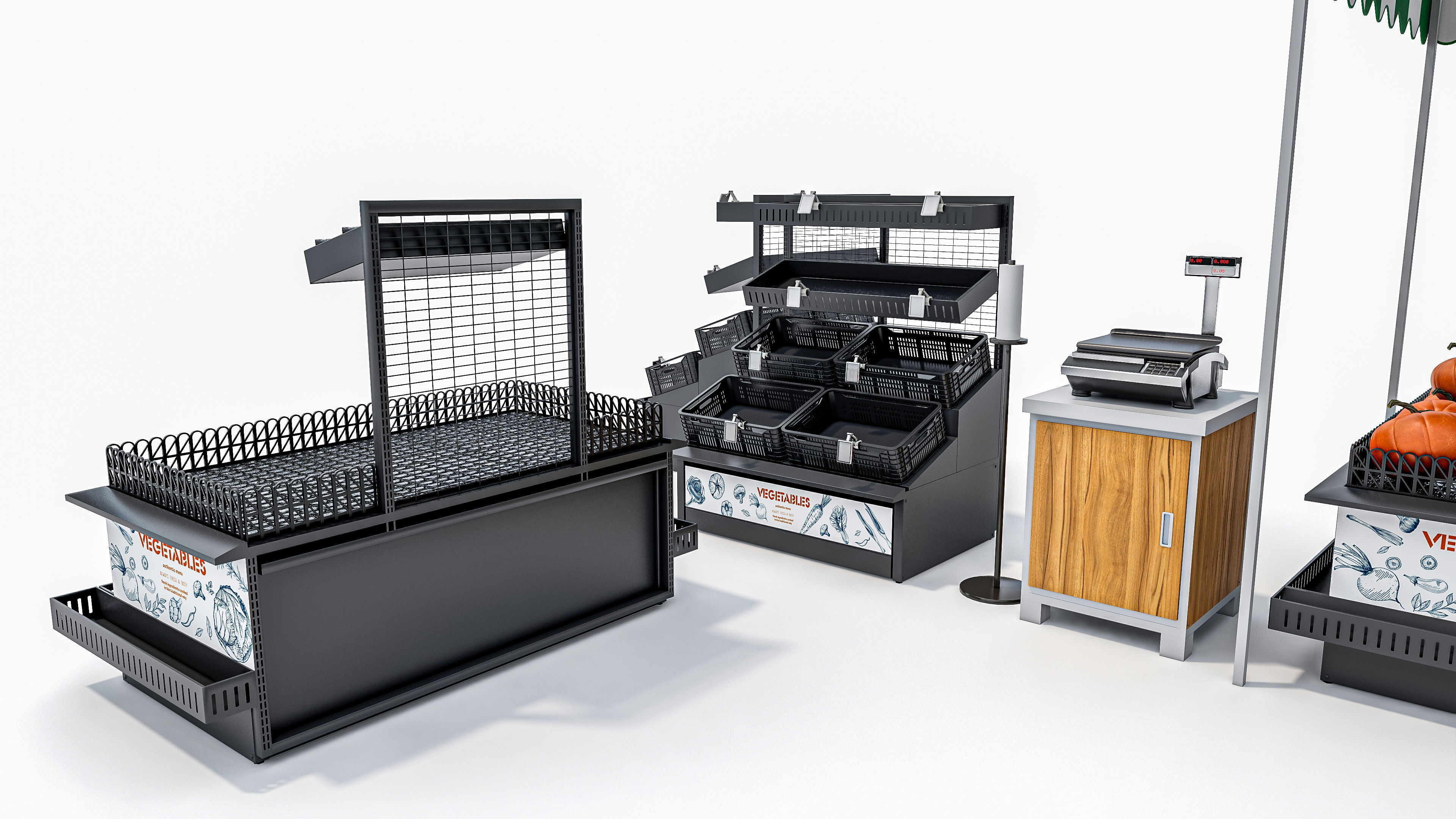 Fruits and vegetables Supermarket  Grocery store showcase 3D model_16