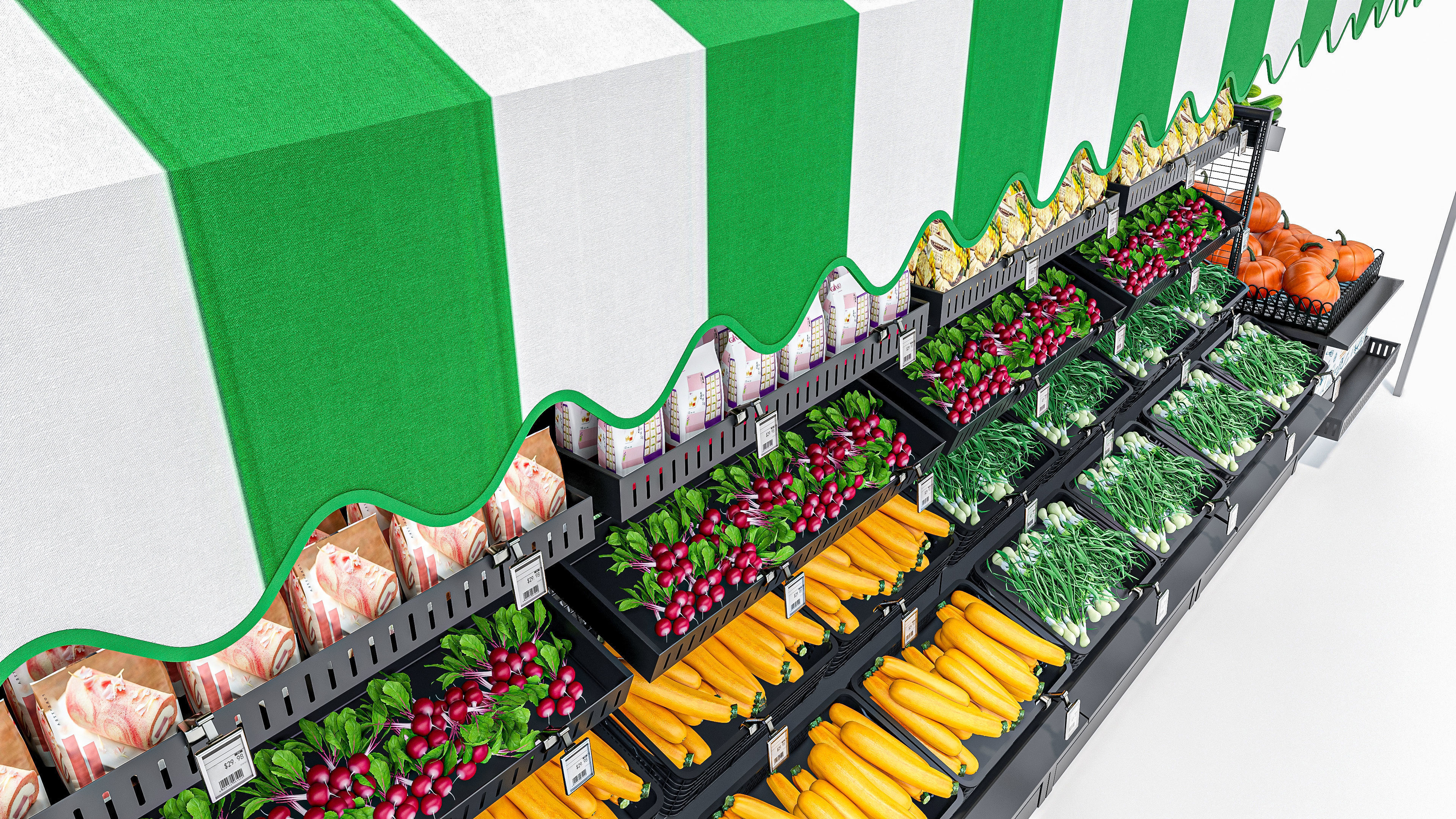 Fruits and vegetables Supermarket  Grocery store showcase 3D model_15