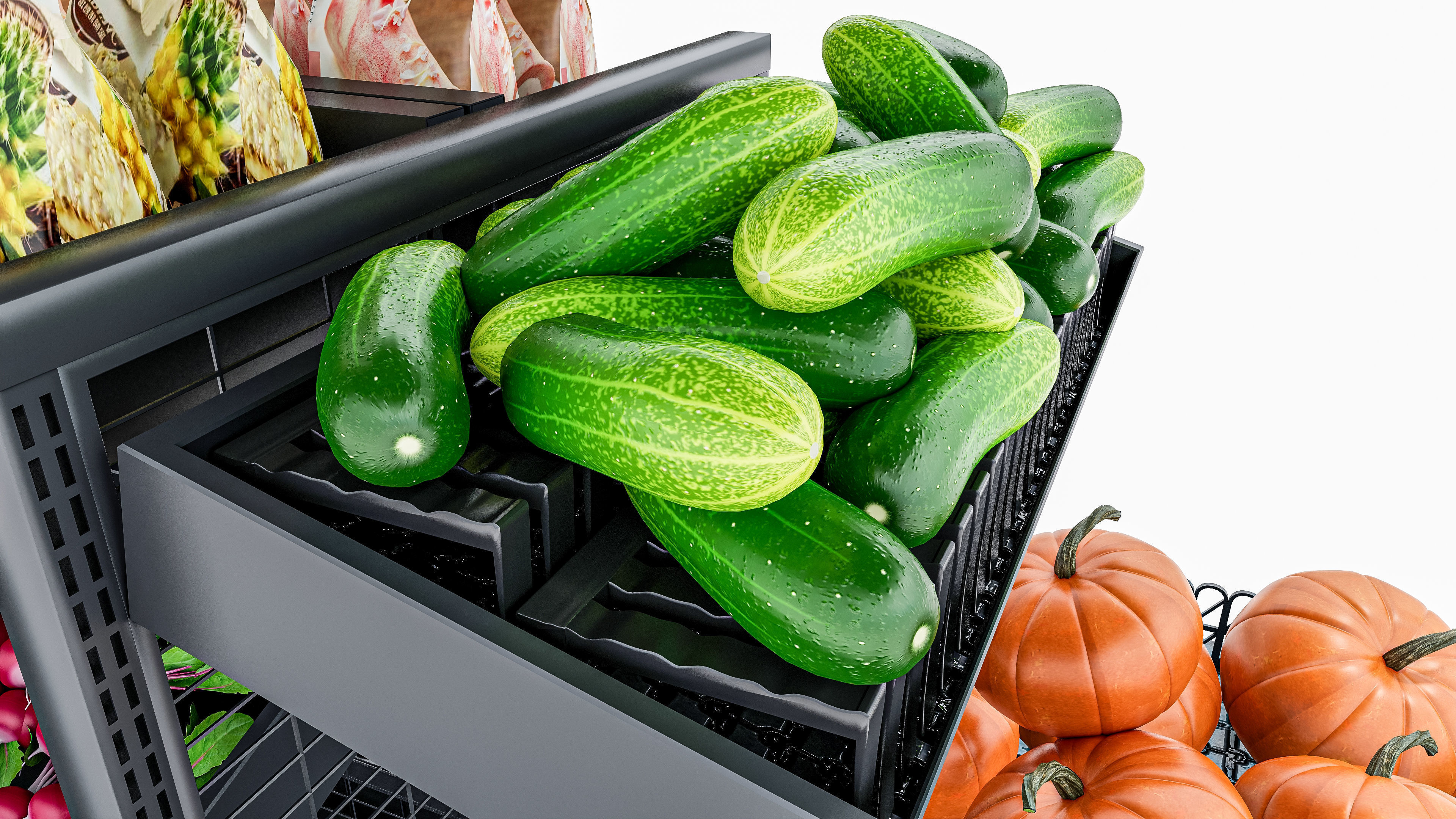 Fruits and vegetables Supermarket  Grocery store showcase 3D model_1