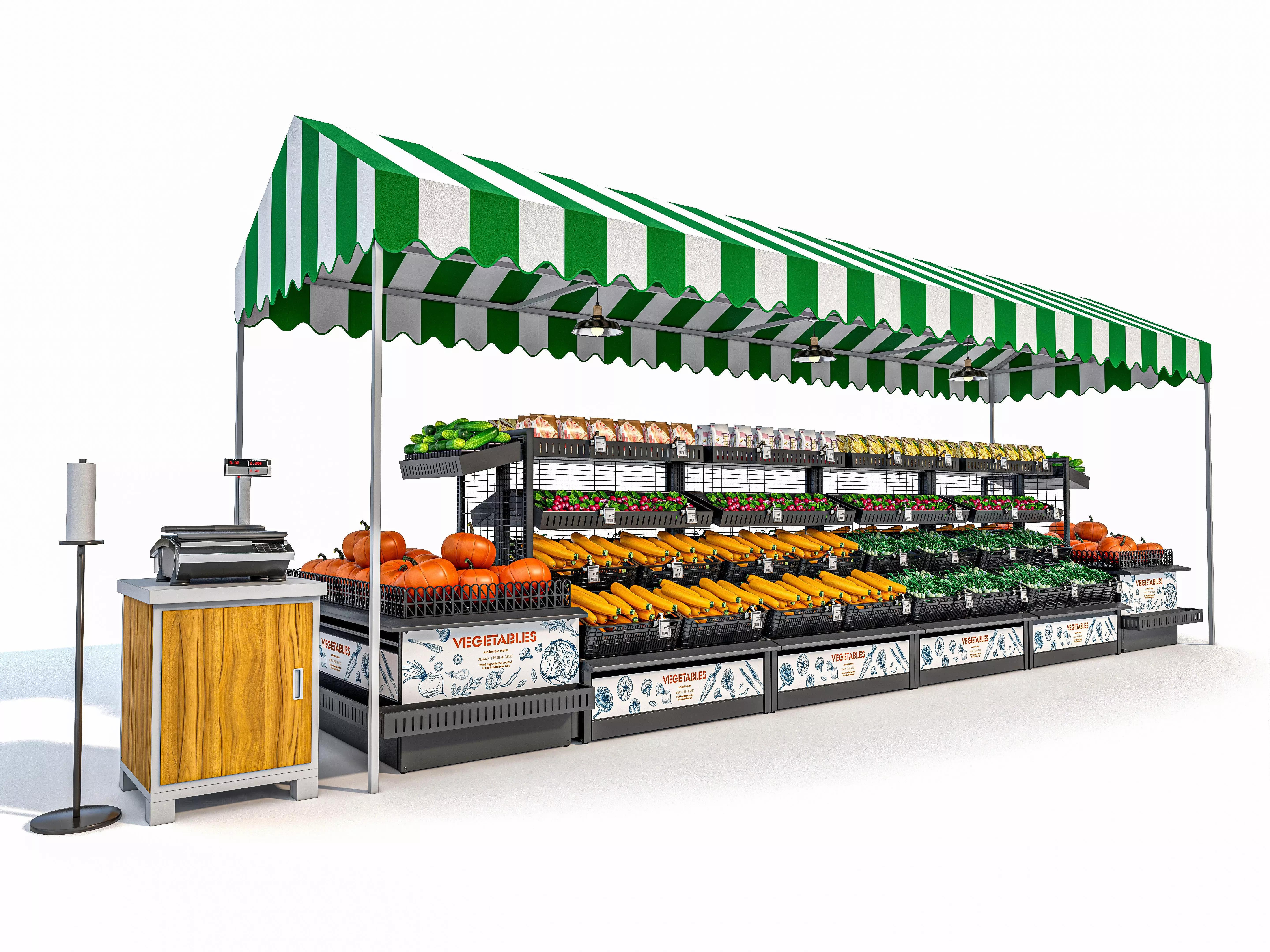 Fruits and vegetables Supermarket  Grocery store showcase 3D model_0