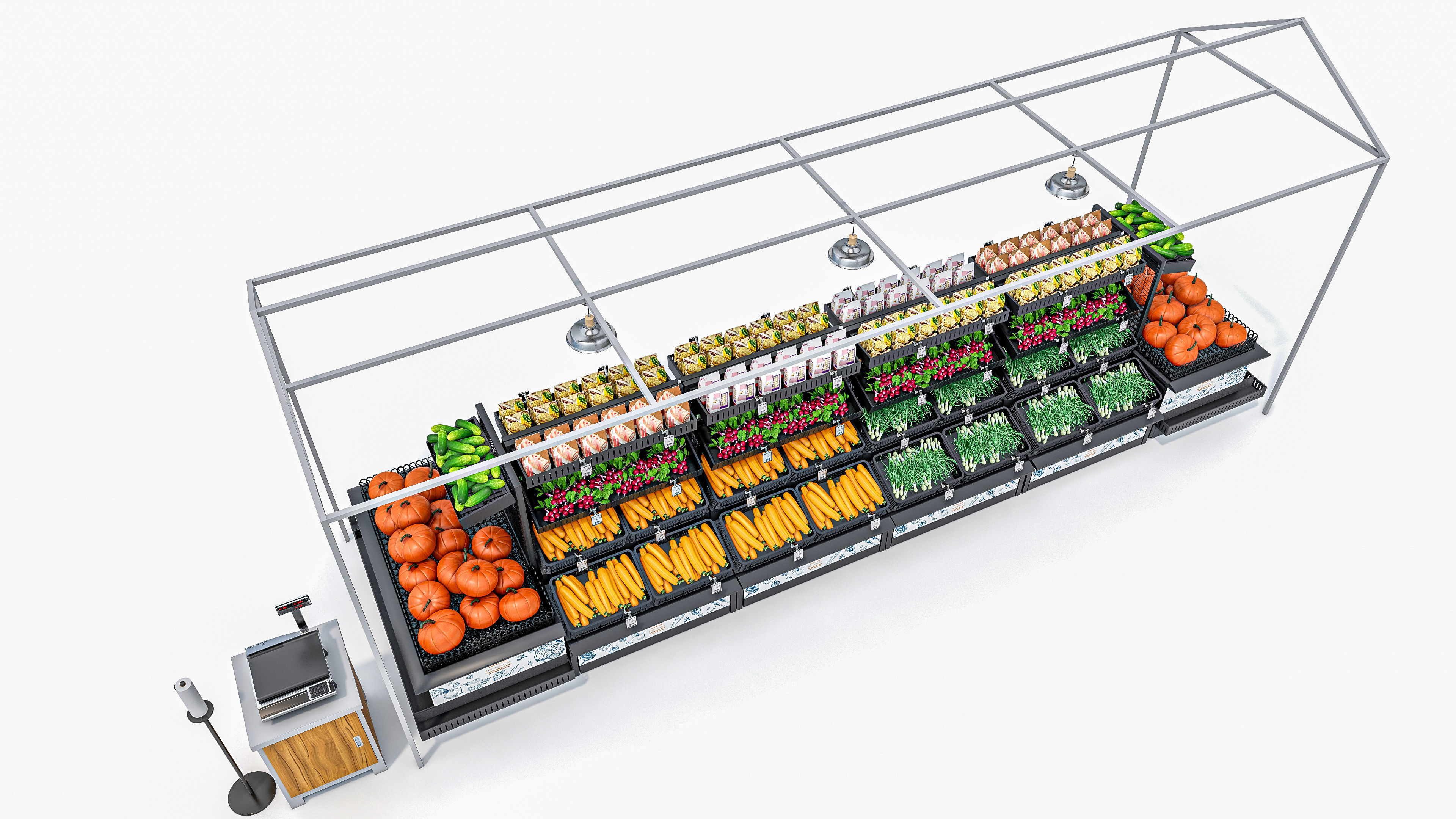Fruits and vegetables Supermarket  Grocery store showcase 3D model_9