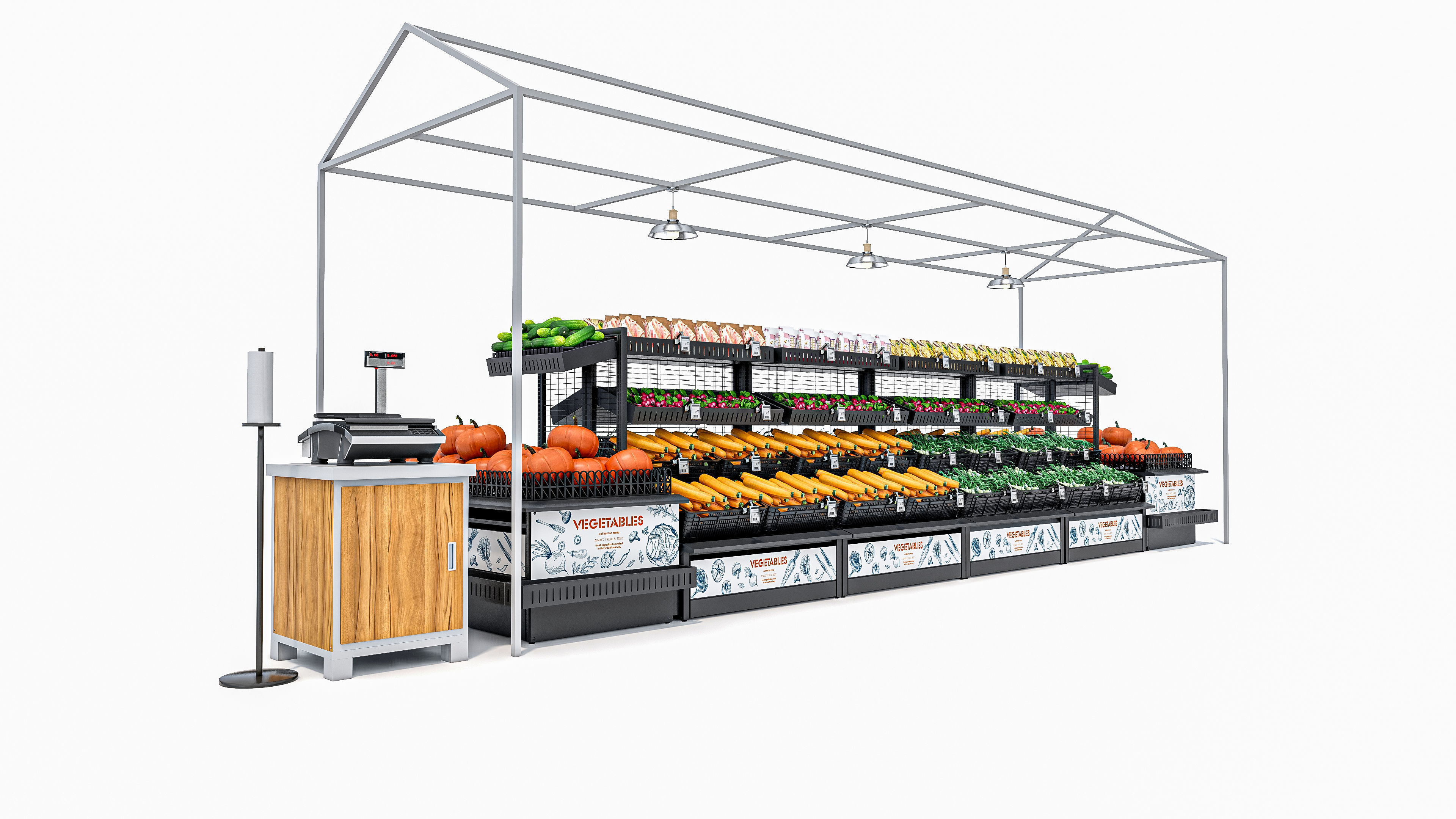 Fruits and vegetables Supermarket  Grocery store showcase 3D model_7