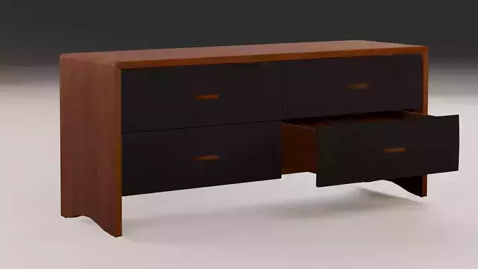 Solid walnut chest of drawers with leather fronts