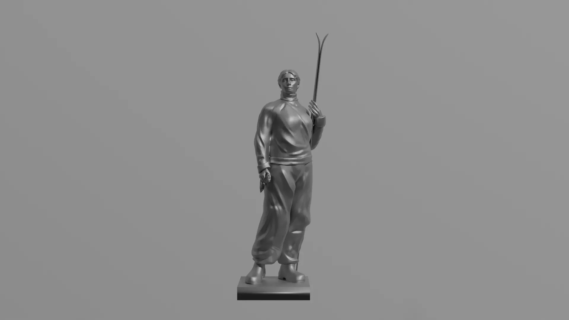 Sculpture of a Soviet female skier Low-poly 3D model
