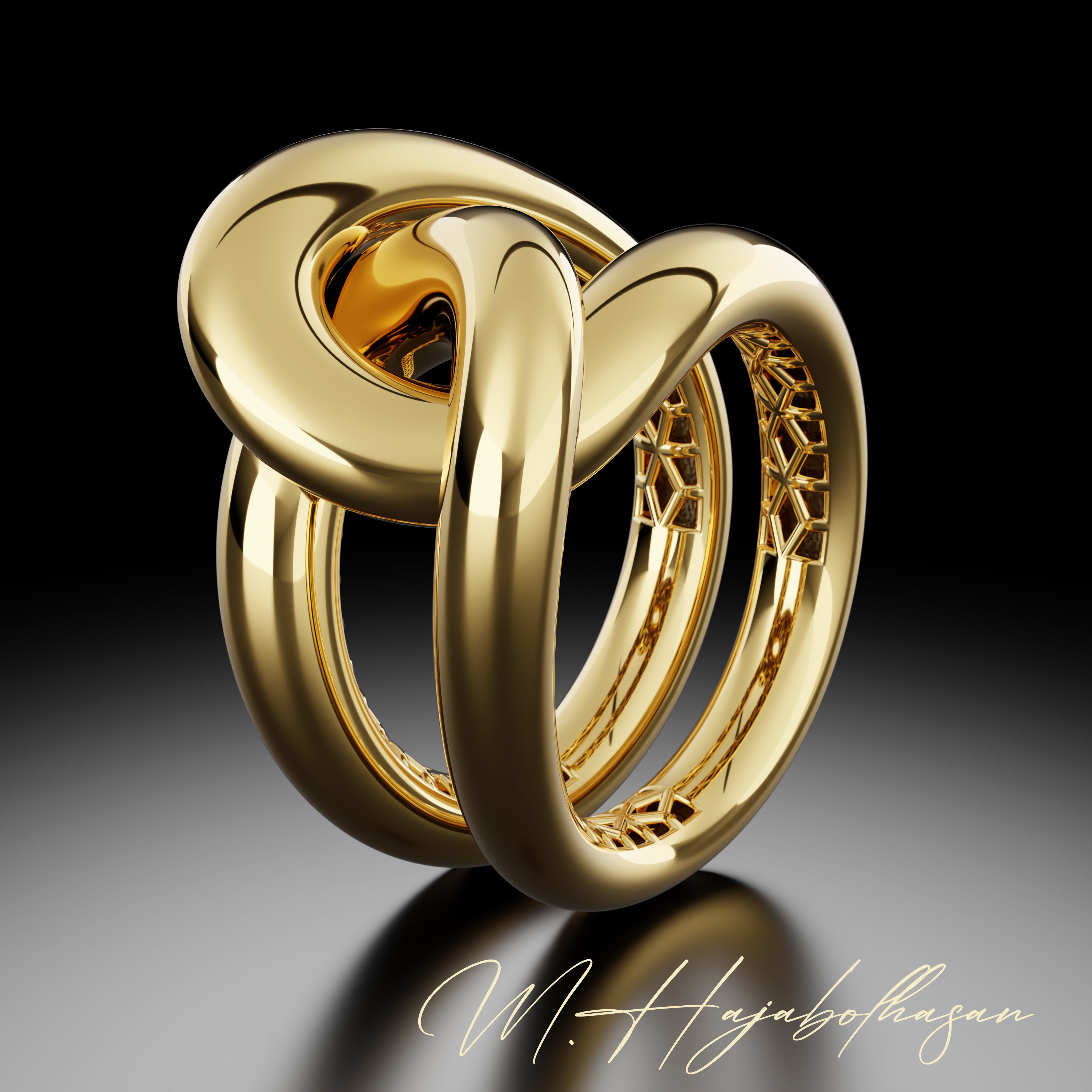 Knot gold ring 3D print model_3