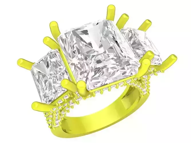 A7641 Three Stone Diamond Engagement Ring 3D Model