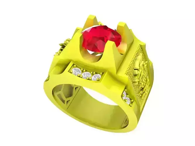 A7643 Fengshui Korean Style Dragon Diamond Men Ring 3D Model