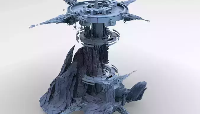 Sci fi mountain mineral refinery 