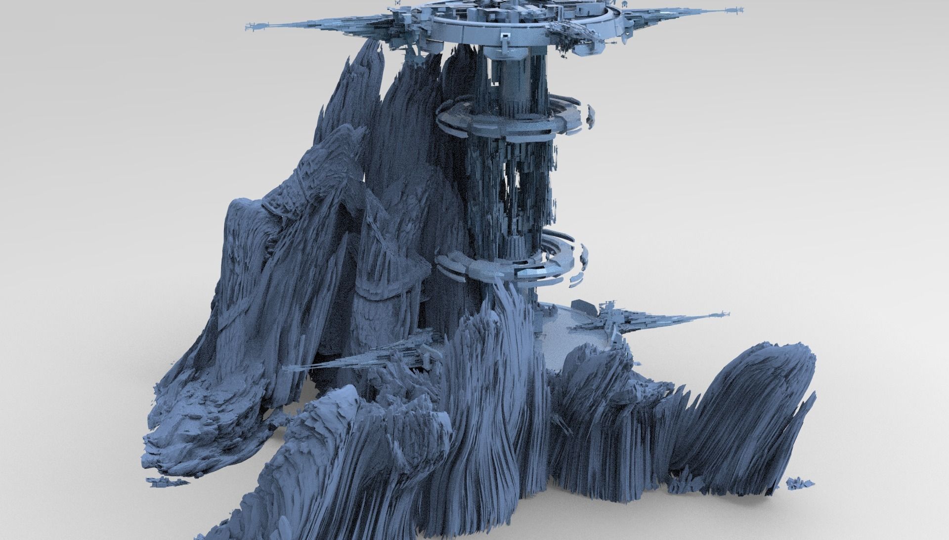 Sci fi mountain Artifact facility  3D model_1