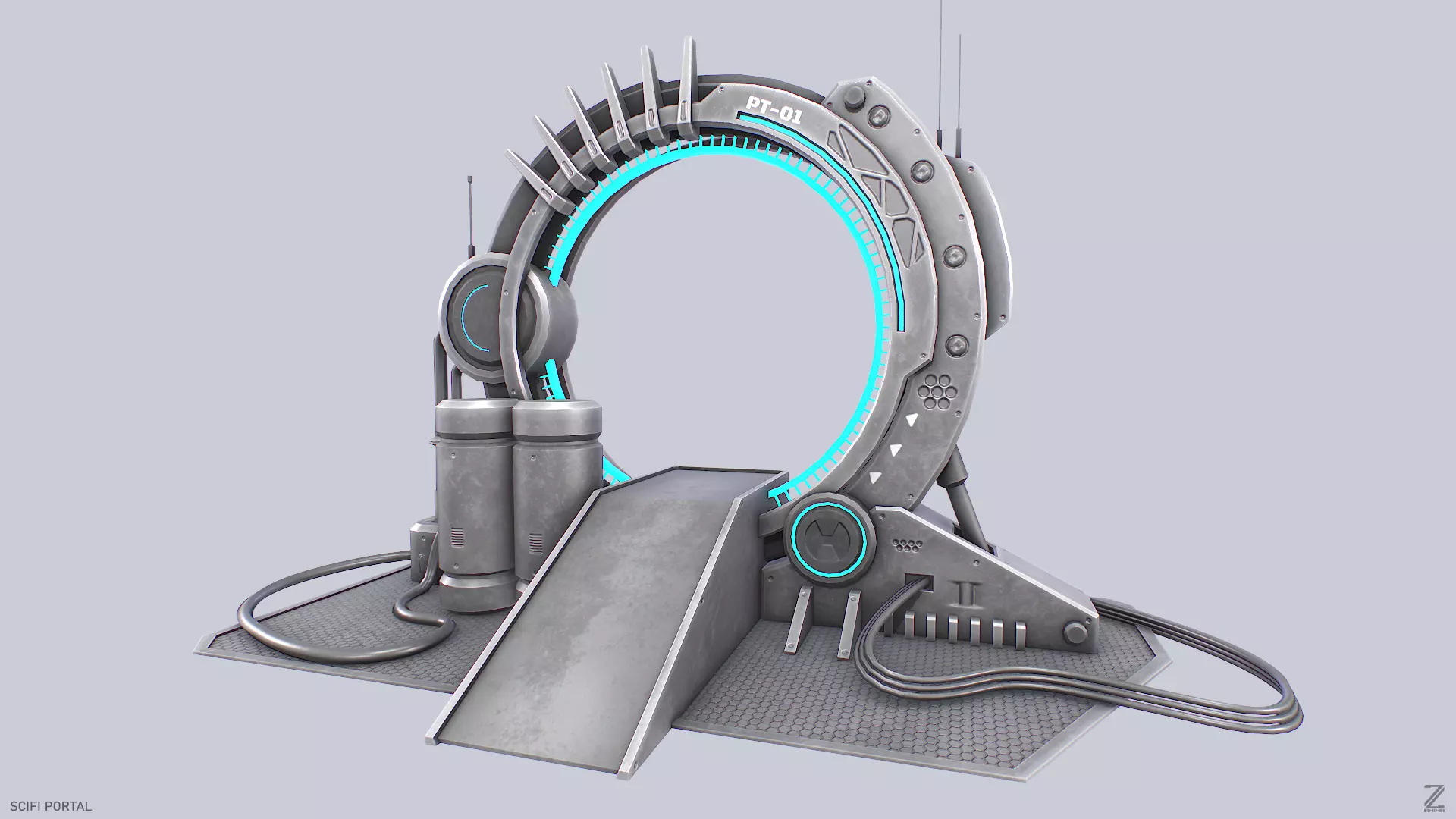Sci fi portal Low-poly 3D model_0