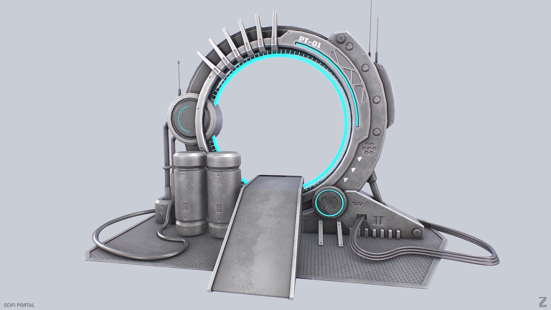 Sci fi portal Low-poly 3D model_7