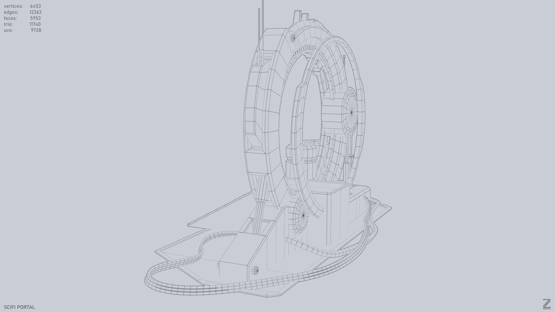 Sci fi portal Low-poly 3D model_9