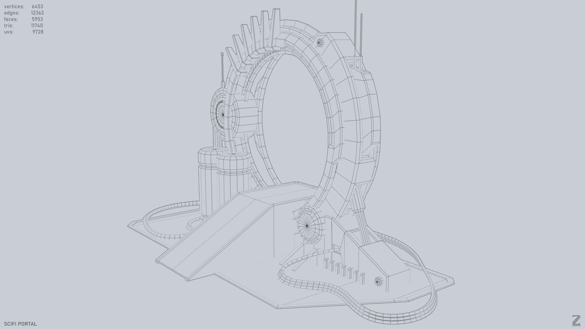 Sci fi portal Low-poly 3D model_11