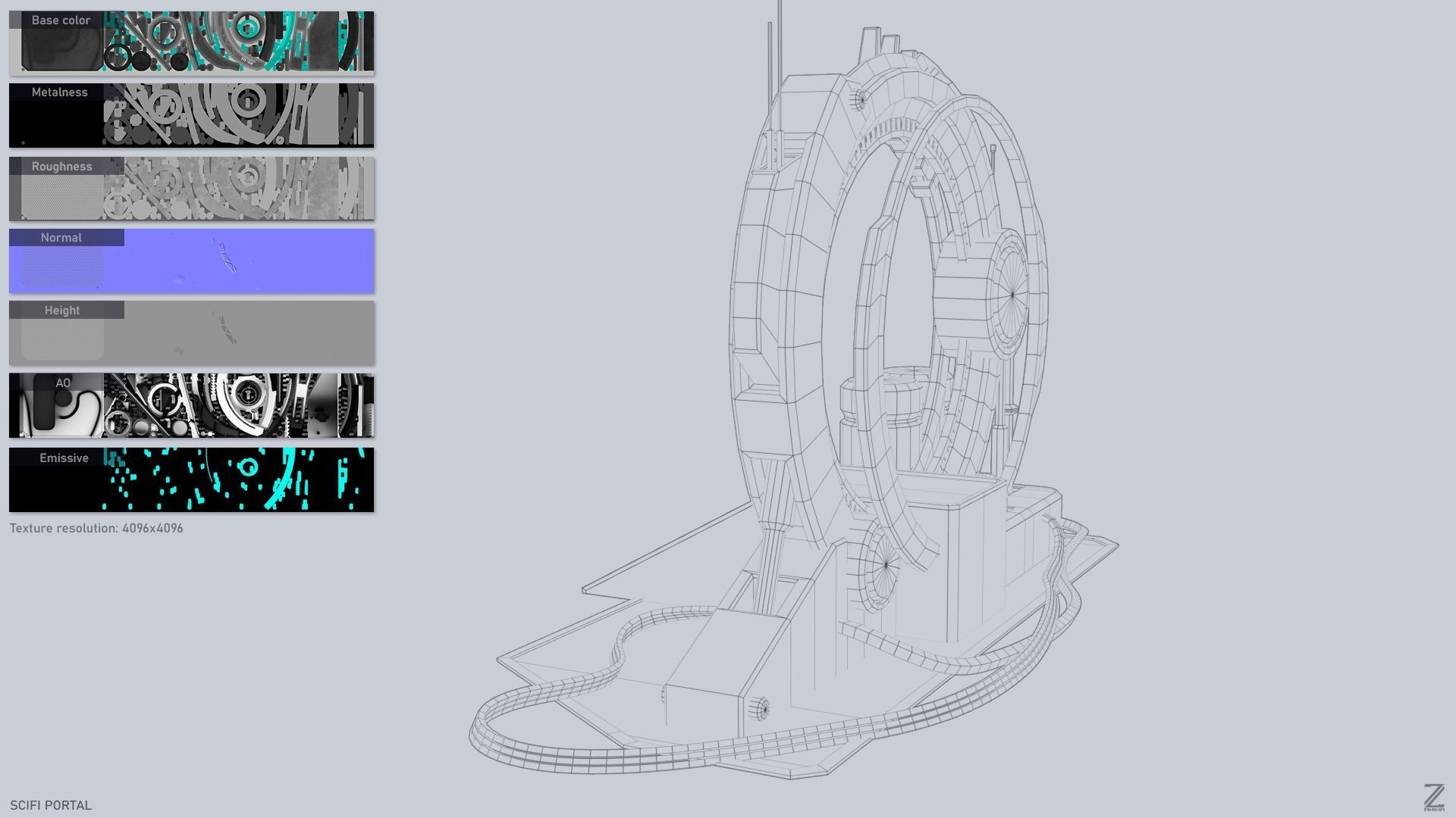 Sci fi portal Low-poly 3D model_3