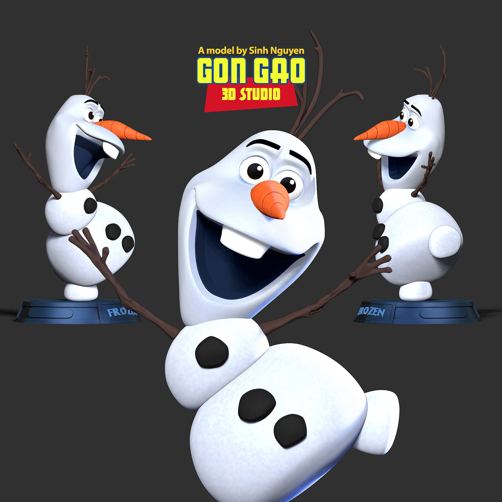 Olaf is happy 3D print model_1