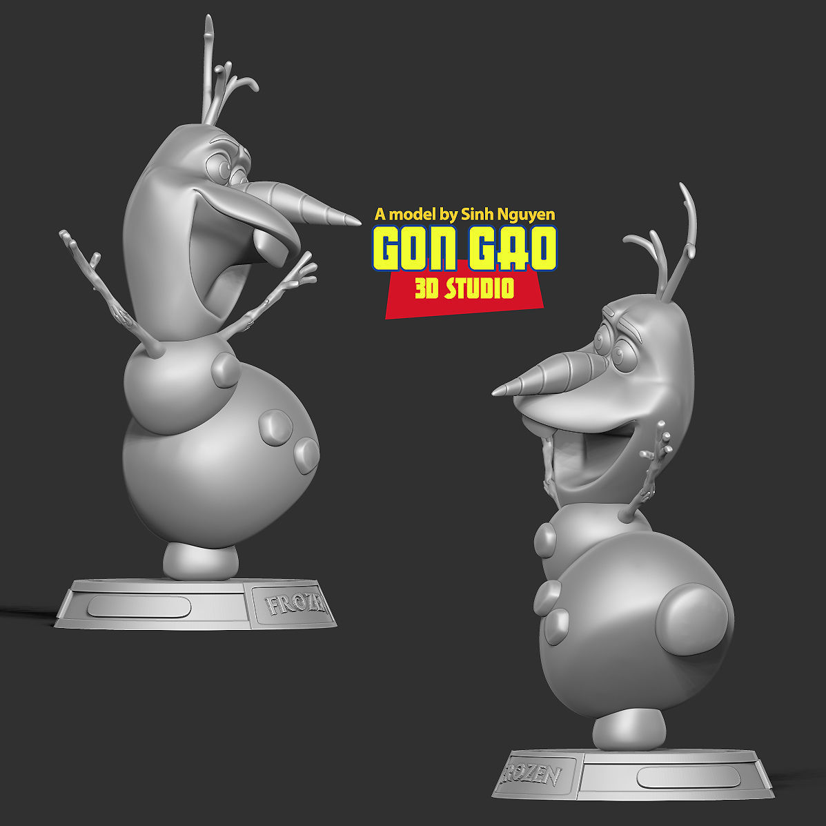 Olaf is happy 3D print model_4