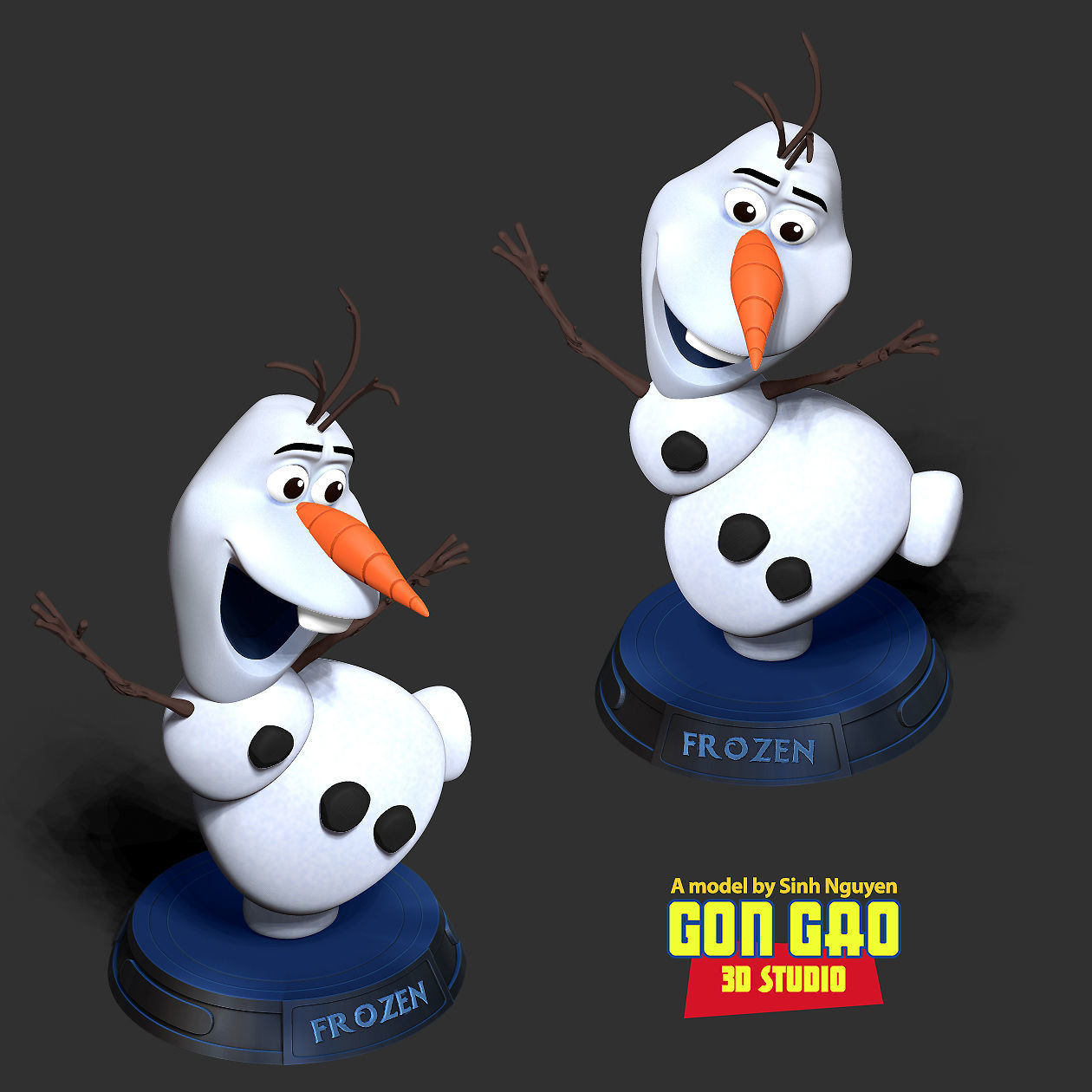 Olaf is happy 3D print model_3