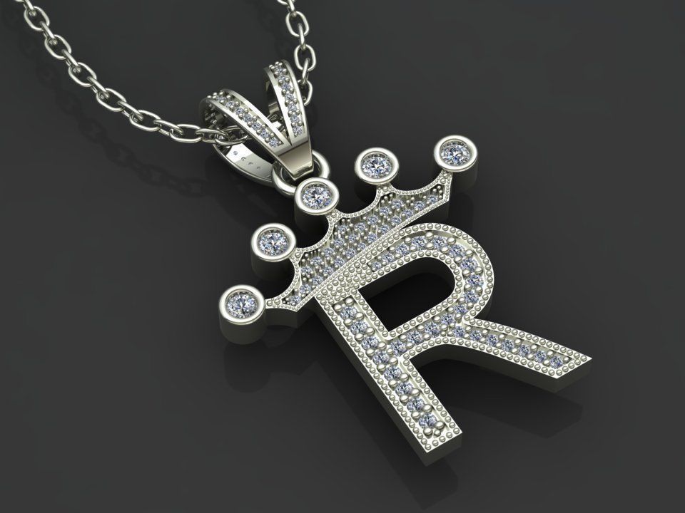R letter pendant 3D print model_2