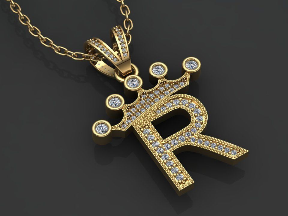R letter pendant 3D print model_1