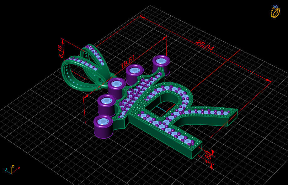 R letter pendant 3D print model_4