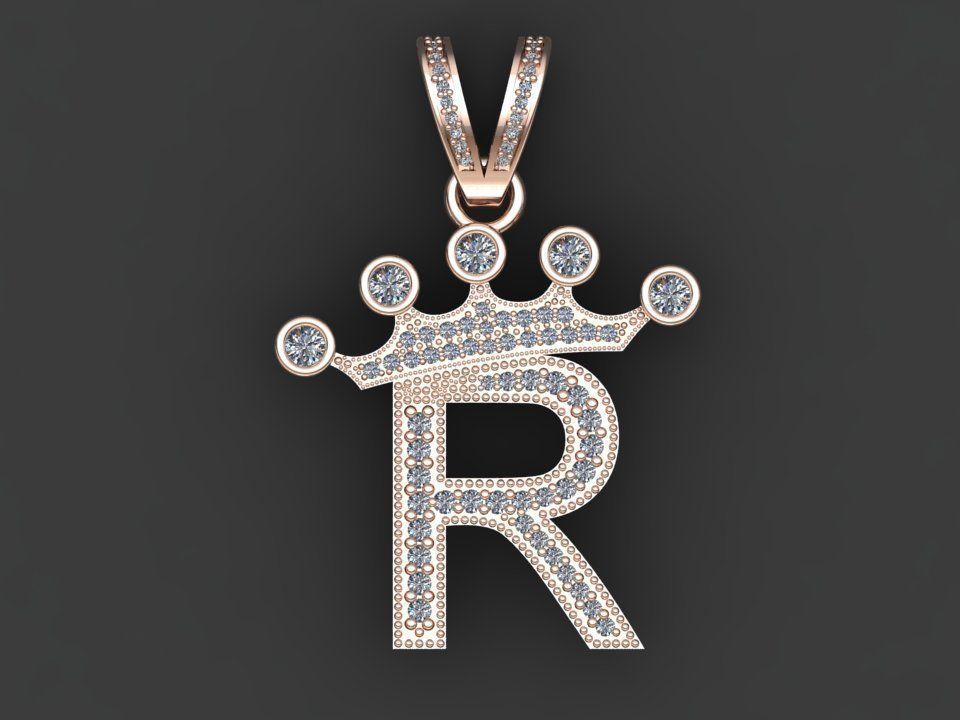 R letter pendant 3D print model_17