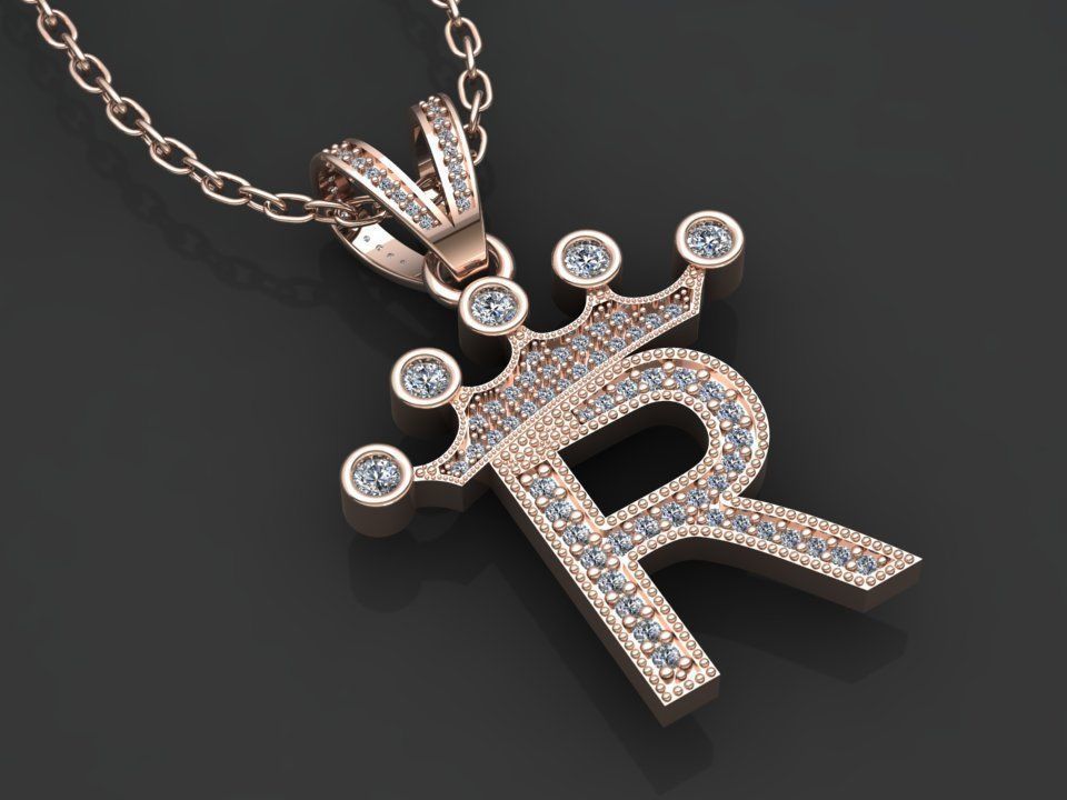 R letter pendant 3D print model_3
