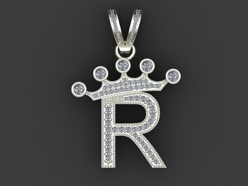 R letter pendant 3D print model_16