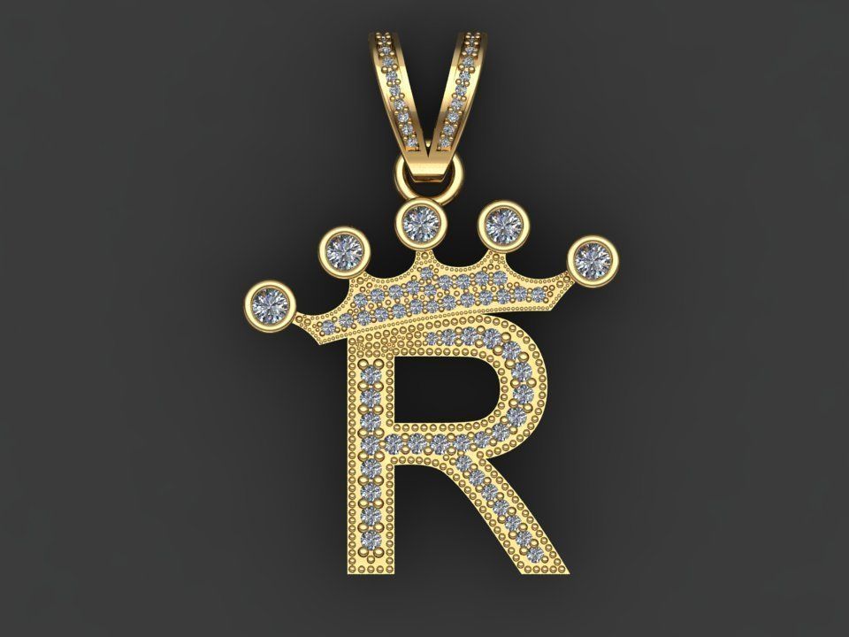 R letter pendant 3D print model_15