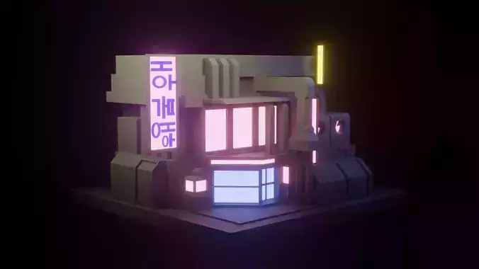 Stylized Cyberpunk Building 3d Model 