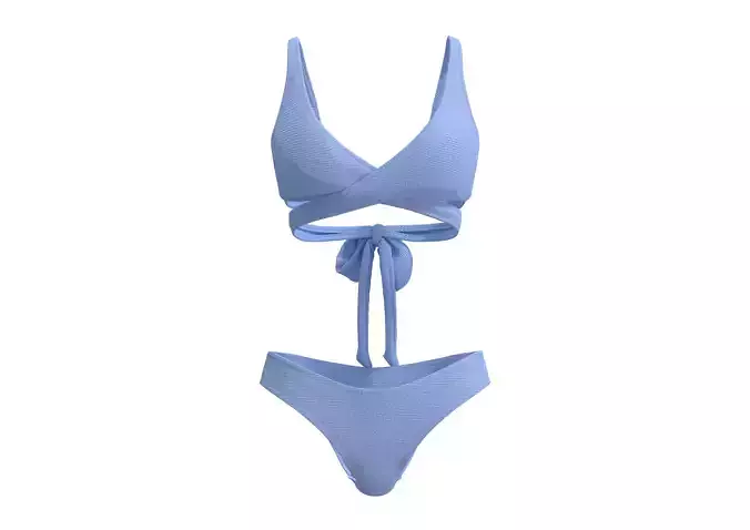 Blue knitted criss-cross bikini set