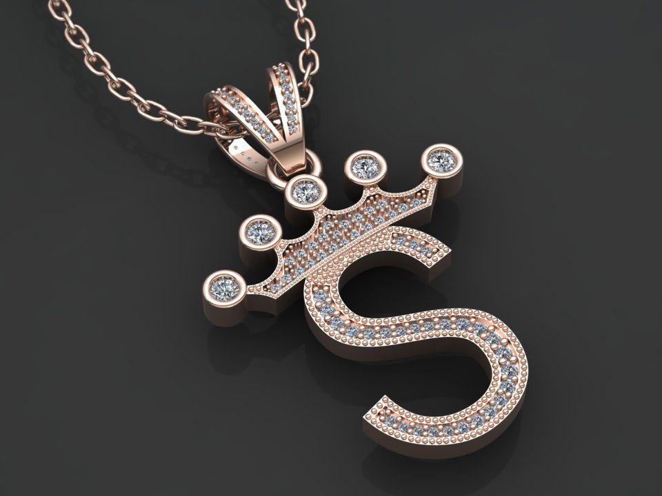 S letter pendant 3D print model_3