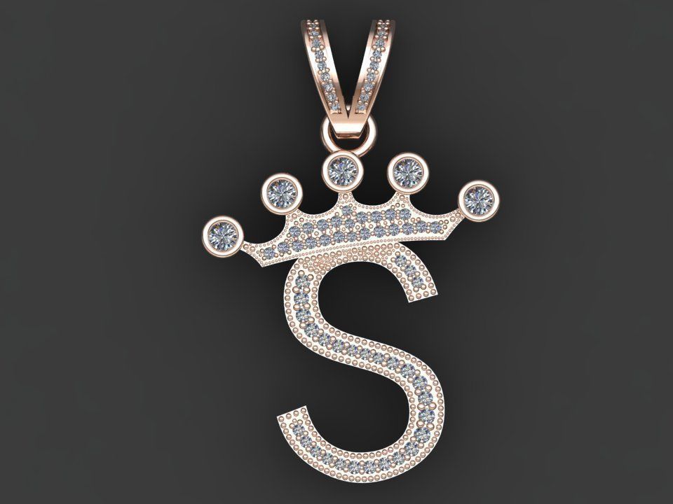 S letter pendant 3D print model_17
