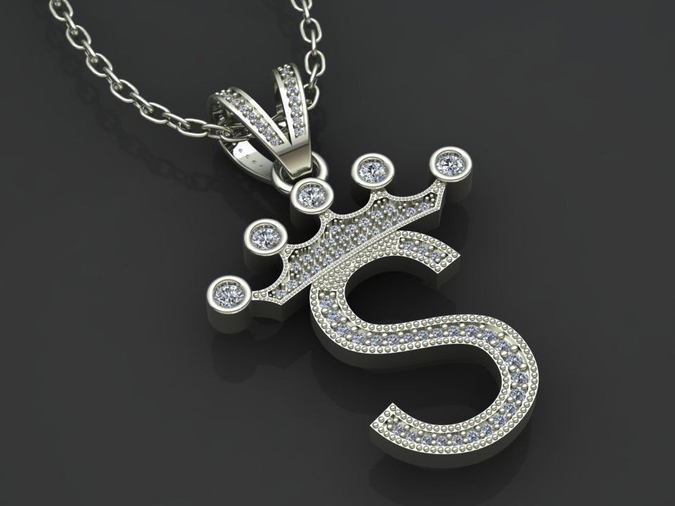 S letter pendant 3D print model_2