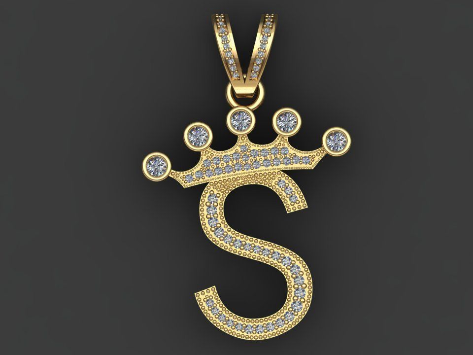 S letter pendant 3D print model_15