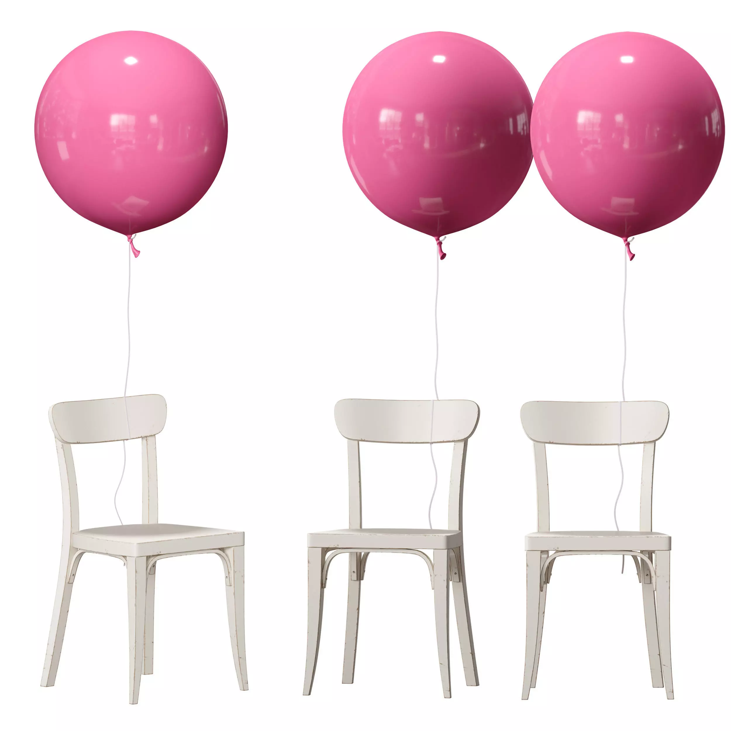 White wooden chair with balloon 3D model