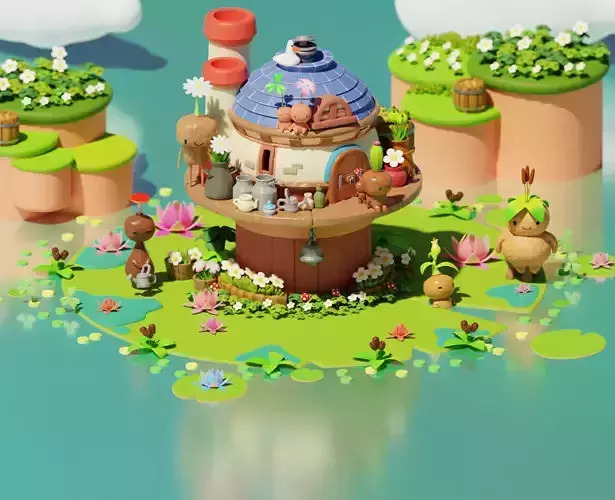 flower family Buildings Environment Assets made in Blender 3D