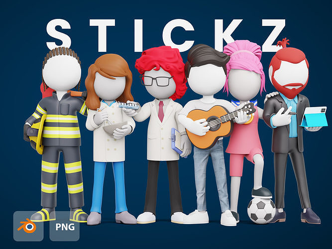 3D stick figures rigged Low-poly 3D model