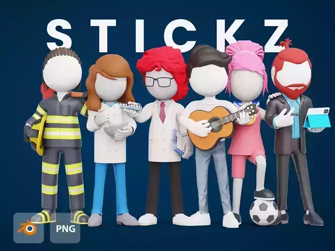 3D stick figures rigged Low-poly 3D model